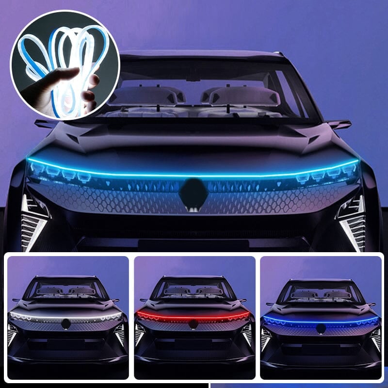 🚗✨ Bande LED pour capot de voiture avec démarrage dynamique – Étanche, Universel 12V, 3 couleurs, 1,2-1,8m – Feux de jour & Décoration 💡🌟