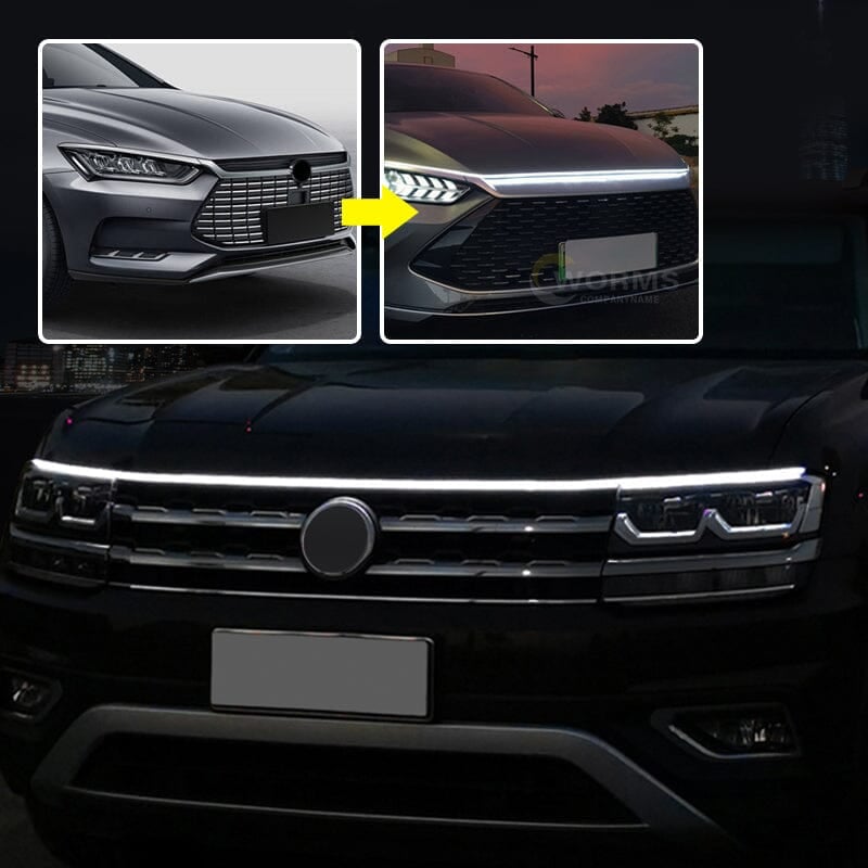🚗✨ Bande LED pour capot de voiture avec démarrage dynamique – Étanche, Universel 12V, 3 couleurs, 1,2-1,8m – Feux de jour & Décoration 💡🌟