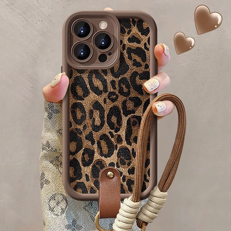 Housse de téléphone léopard avec lanière