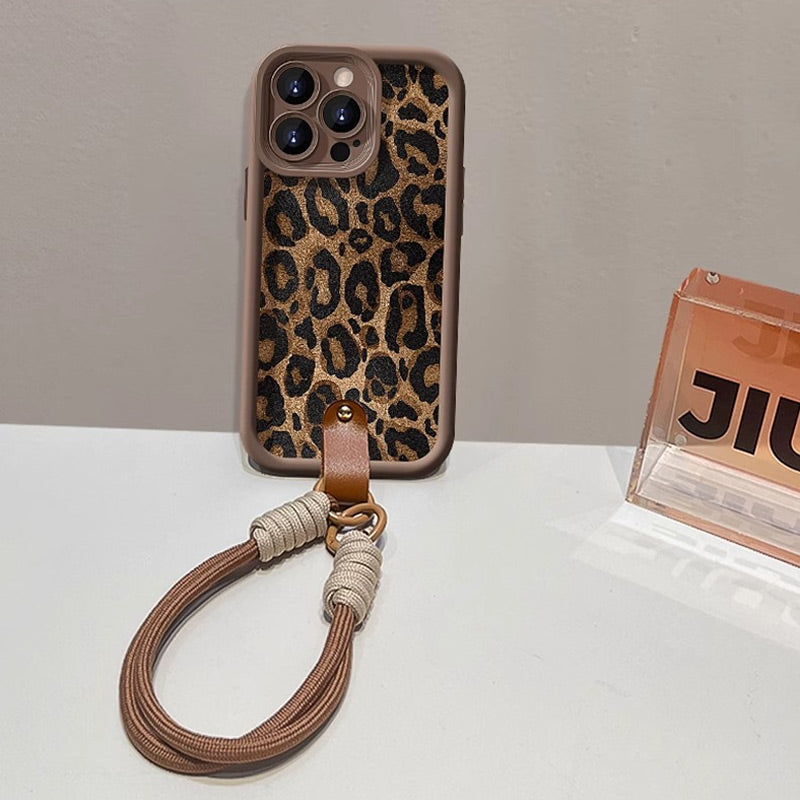 Housse de téléphone léopard avec lanière
