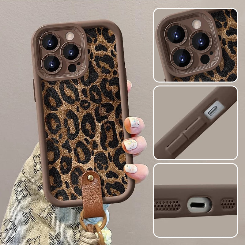 Housse de téléphone léopard avec lanière