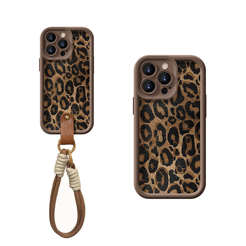 Housse de téléphone léopard avec lanière