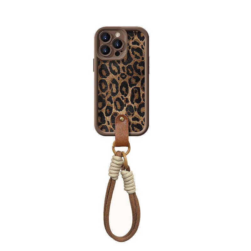Housse de téléphone léopard avec lanière