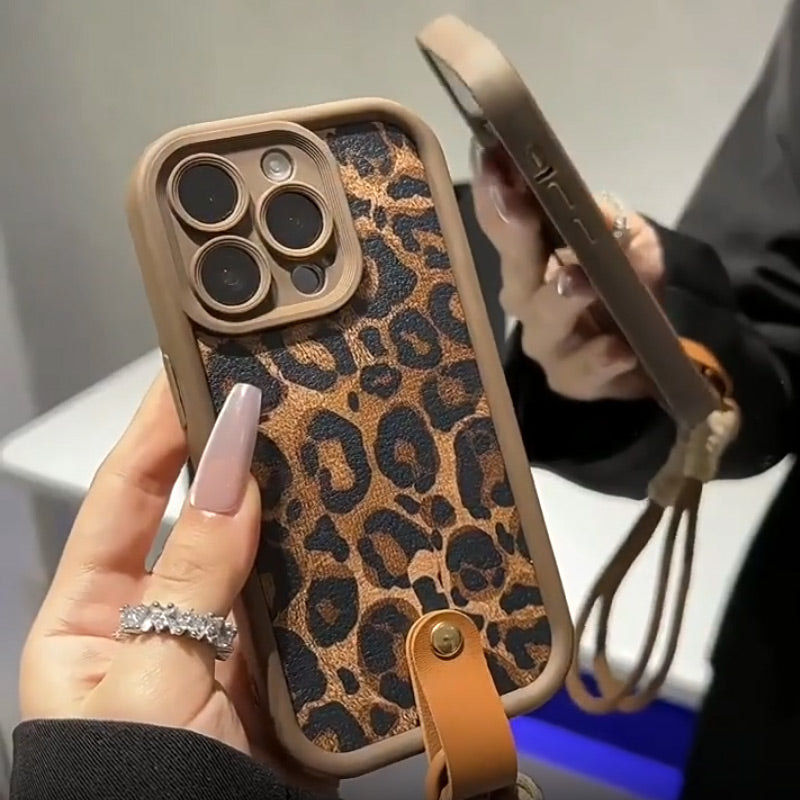 Housse de téléphone léopard avec lanière