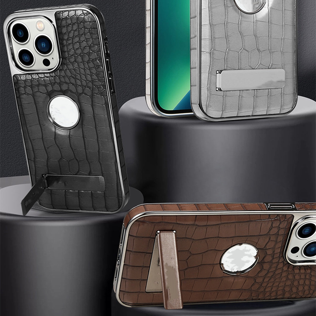 Étui de téléphone magnétique avec support motif crocodile