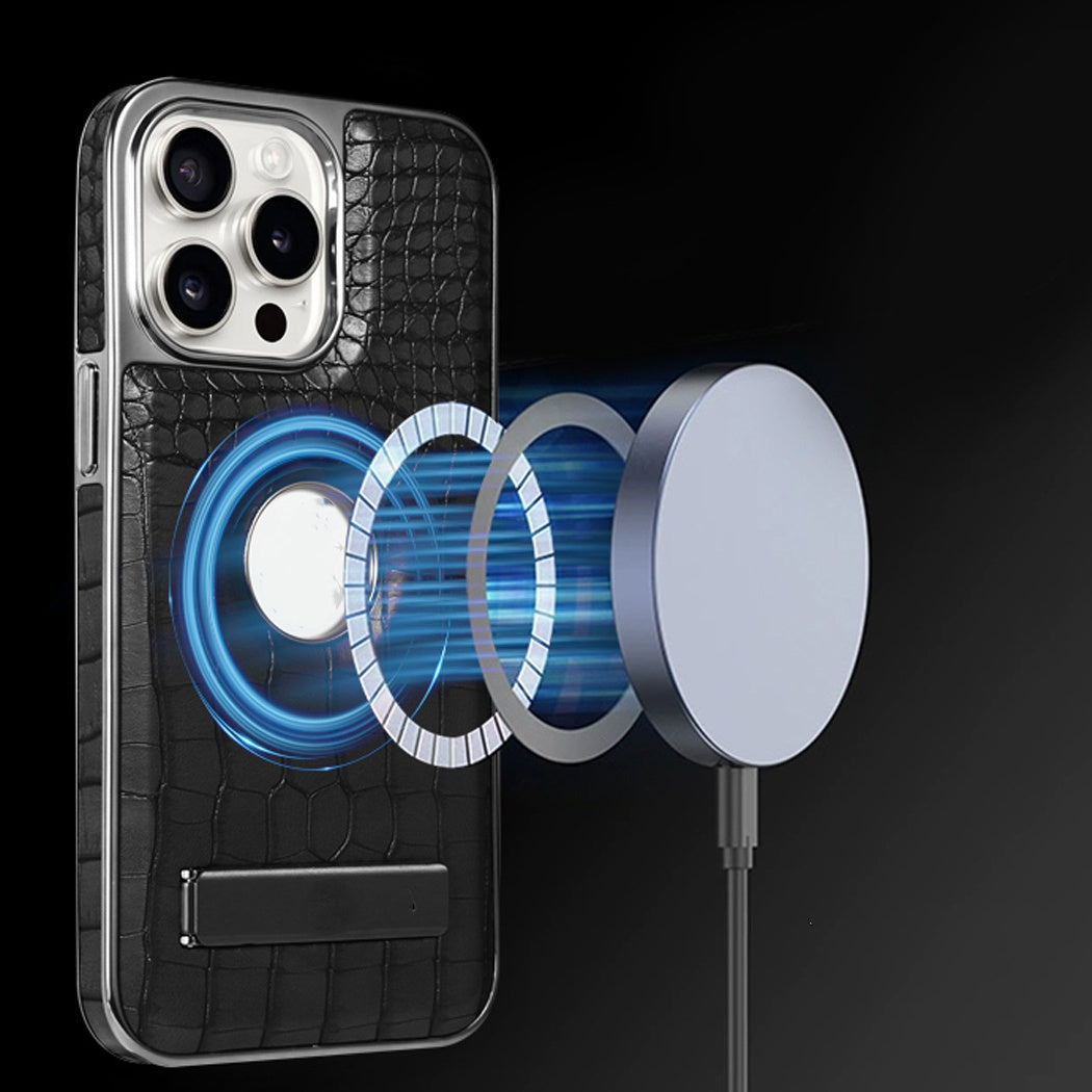 Étui de téléphone magnétique avec support motif crocodile