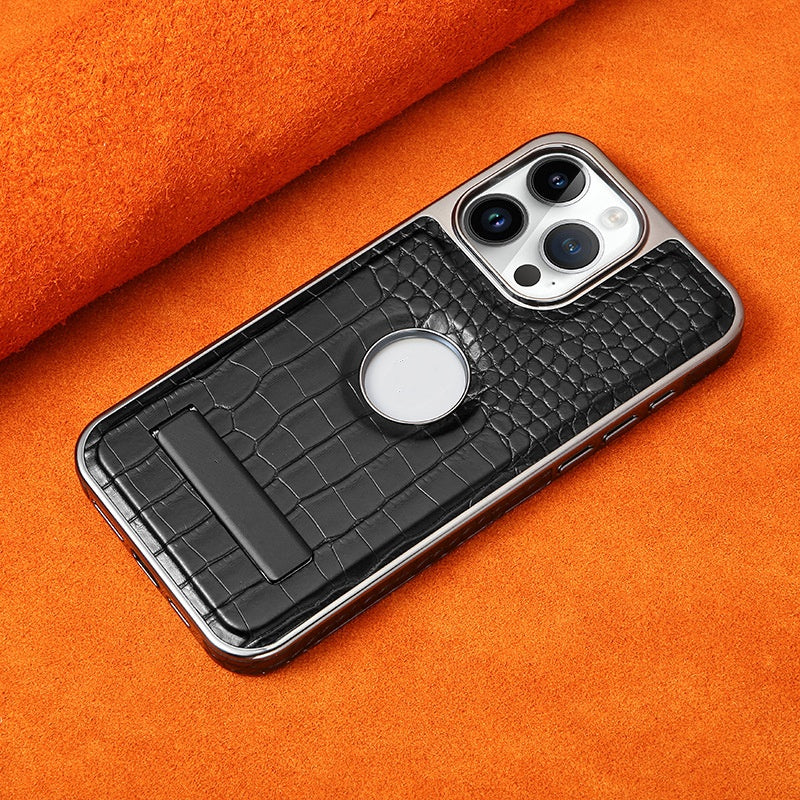 Étui de téléphone magnétique avec support motif crocodile