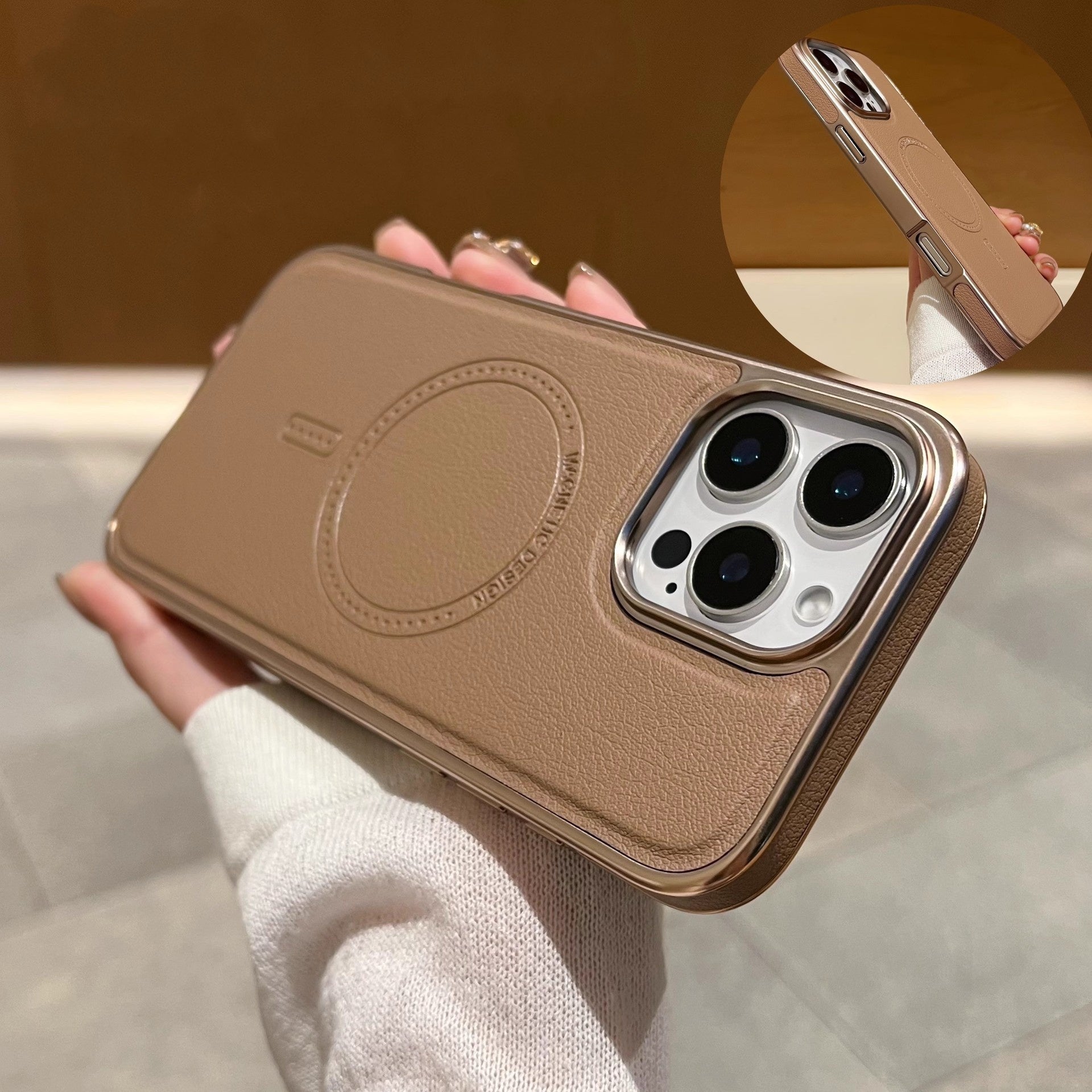 Coque en cuir avec recharge magnétique pour iPhone