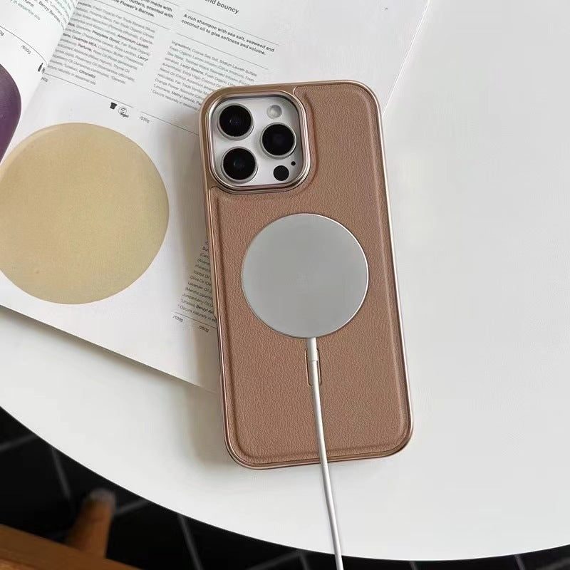 Coque en cuir avec recharge magnétique pour iPhone