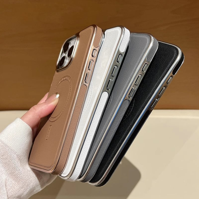 Coque en cuir avec recharge magnétique pour iPhone