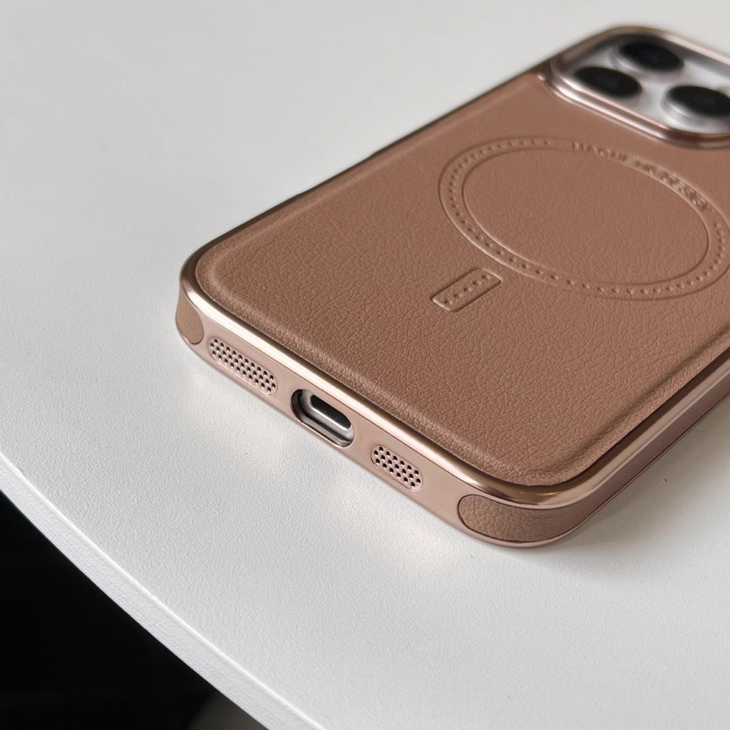 Coque en cuir avec recharge magnétique pour iPhone