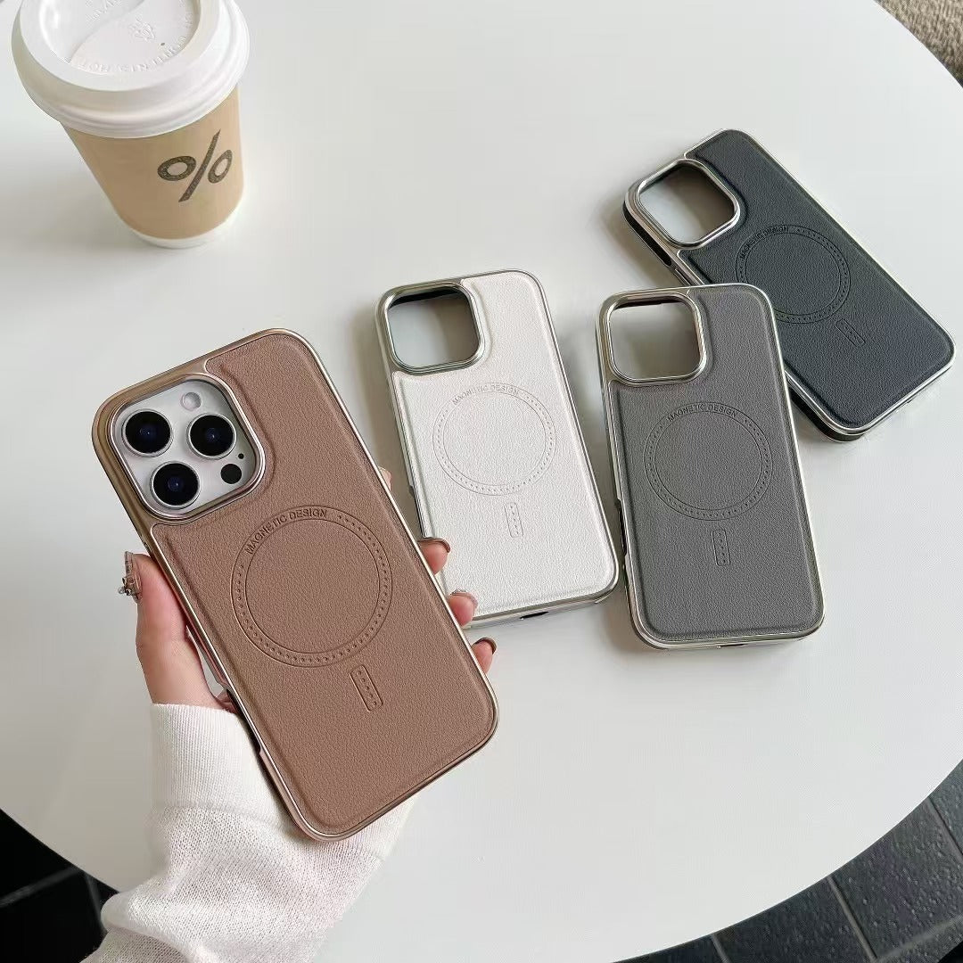 Coque en cuir avec recharge magnétique pour iPhone