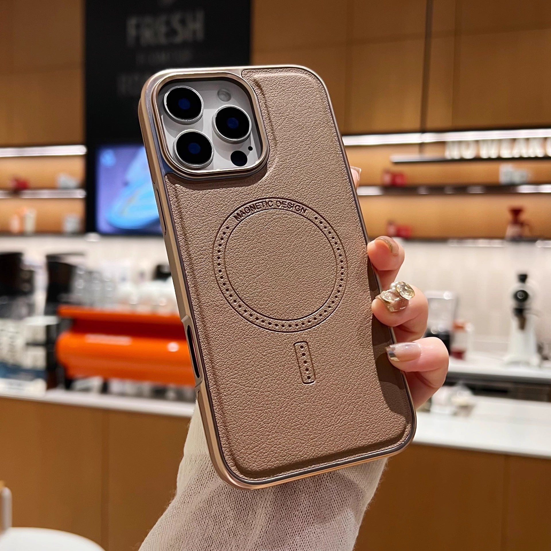 Coque en cuir avec recharge magnétique pour iPhone
