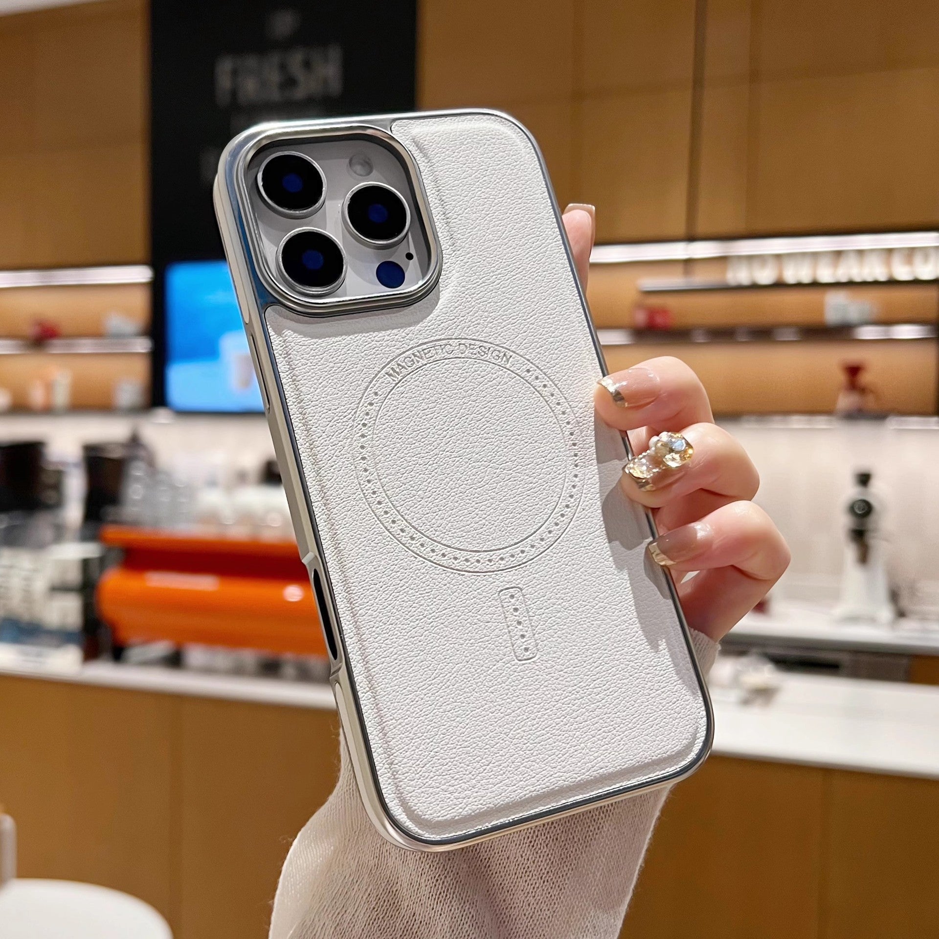 Coque en cuir avec recharge magnétique pour iPhone