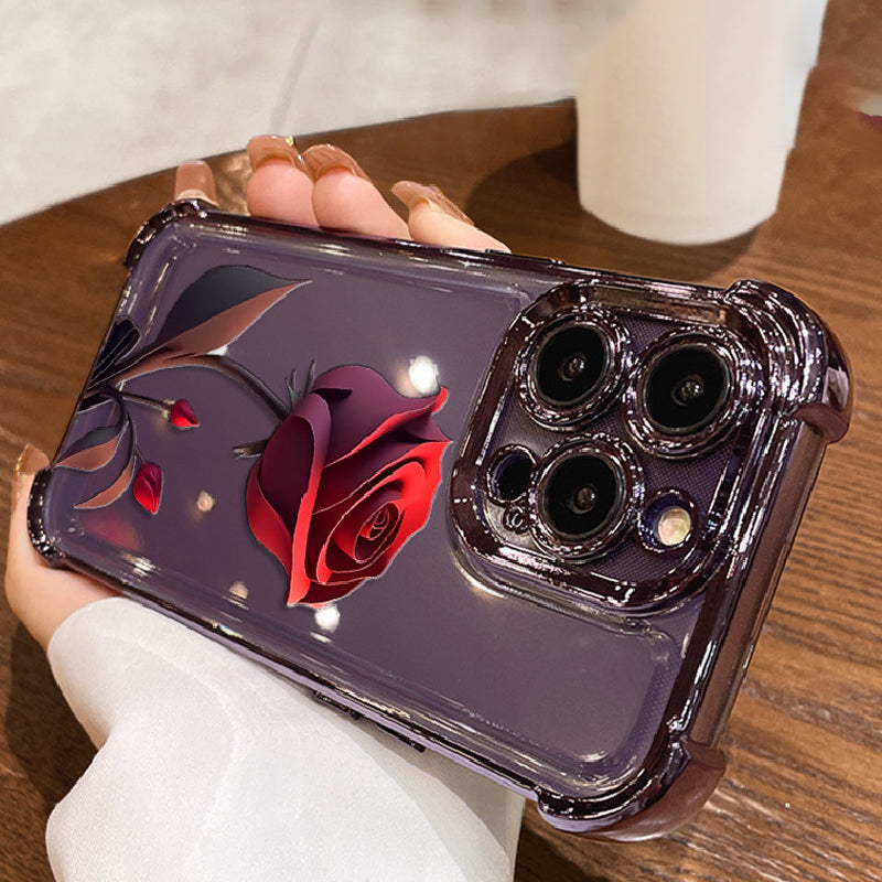 Étui Antichute Rose Rouge pour iPhone Séries 13-16