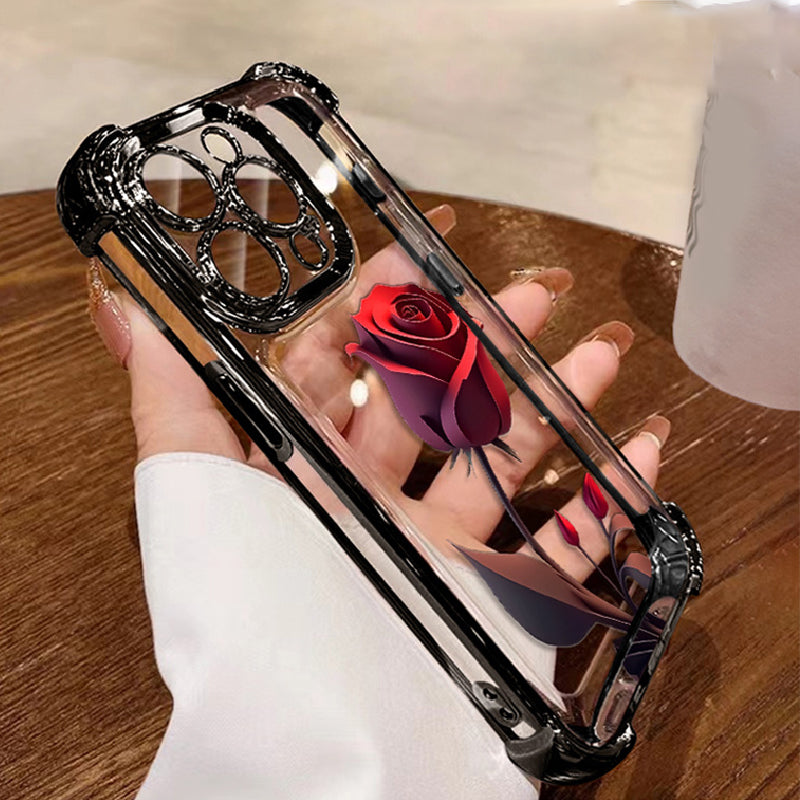 Étui Antichute Rose Rouge pour iPhone Séries 13-16