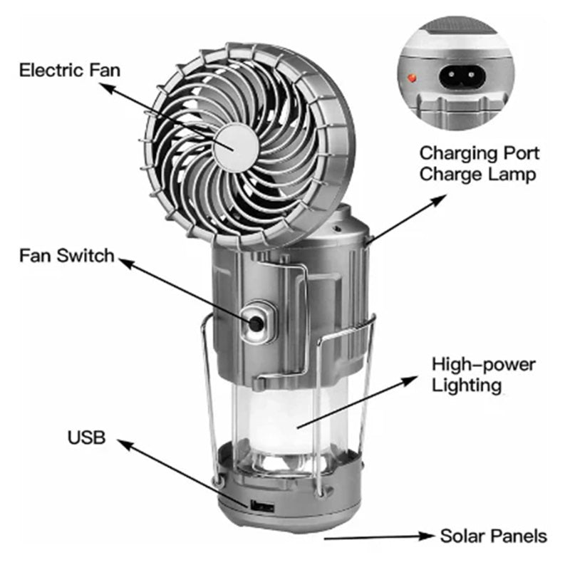 Lampe Solaire d'Aventure & Ventilateur Portable 2-en-1