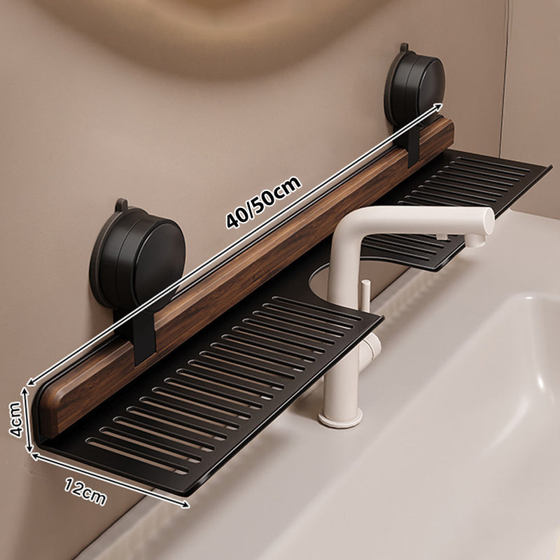 Étagère de salle de bain à ventouse en noyer