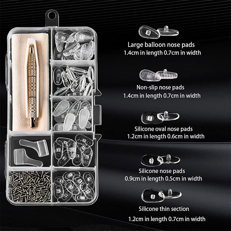 👓 Kit de Réparation de Plaquettes de Nez pour Lunettes 🔧✨ - 22 Paires en Silicone | Vis + Tournevis + Pince à Épiler | Bricolage | Compatible avec Toutes les Lunettes | 50% DE RÉDUCTION