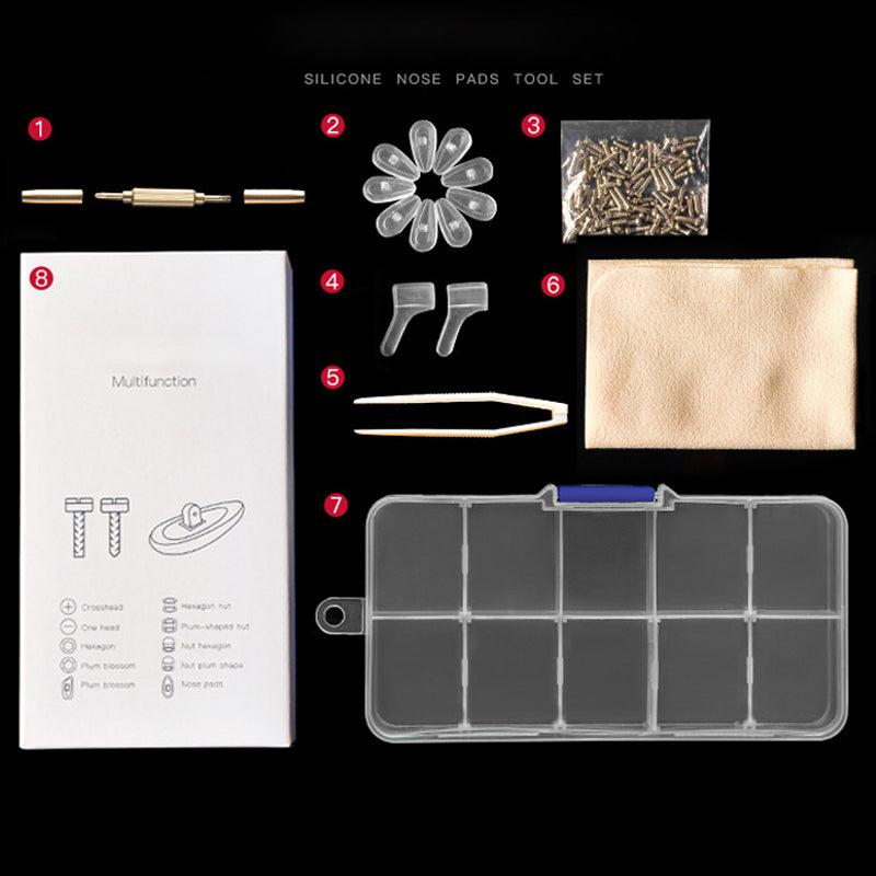 👓 Kit de Réparation de Plaquettes de Nez pour Lunettes 🔧✨ - 22 Paires en Silicone | Vis + Tournevis + Pince à Épiler | Bricolage | Compatible avec Toutes les Lunettes | 50% DE RÉDUCTION