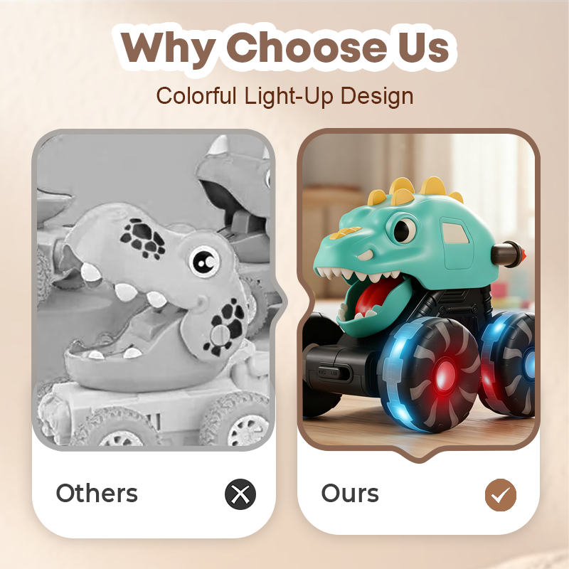 🦖 Voiture Dinosaure à Pousser avec Lumières LED Scintillantes 🚙✨ - T-Rex | Tricératops | Stégosaure | ABS Résistant | 6 Couleurs | Pour Enfants 3+ | Cadeau Parfait | 50% DE RÉDUCTION