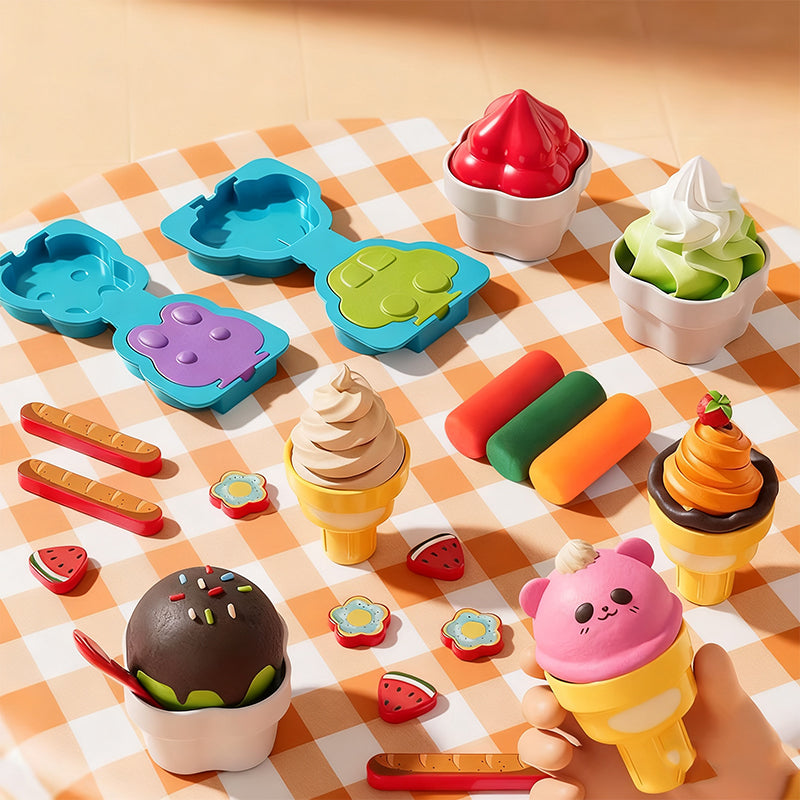 🎄 60% DE RÉDUCTION ! 🍦 ENSEMBLE PÂTE À MODELER GLACE - 6 Couleurs et 10 Accessoires, Non Toxique et Sûr, Cadeau Parfait pour les Enfants de 3 à 8 Ans 🎁✨
