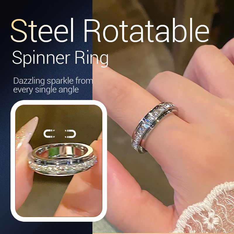 📢📢57% DE RÉDUCTION !!! 🎅Bague rotative en acier titane avec zircon