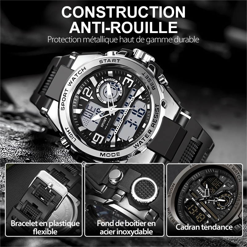 🎅Soldes de Noël - 50% de réduction🌲⌚Montre de sport étanche pour homme avec affichage lumineux