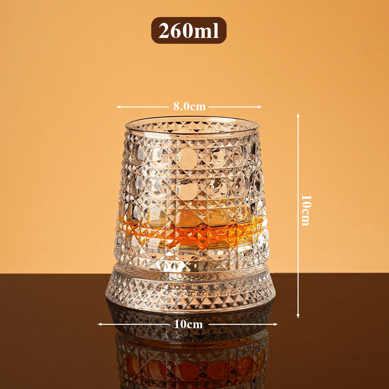 🥃Verre à Whisky Rotatif à 360° – Verre sans Plomb 300ml, Base Stable, Motifs en Relief 3D – 7 Styles, Idéal pour Whisky, Bourbon & Cocktails 💯✨