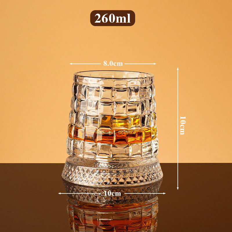 🥃Verre à Whisky Rotatif à 360° – Verre sans Plomb 300ml, Base Stable, Motifs en Relief 3D – 7 Styles, Idéal pour Whisky, Bourbon & Cocktails 💯✨