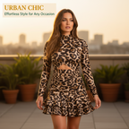 Robe courte à fronces et imprimé léopard pour femme