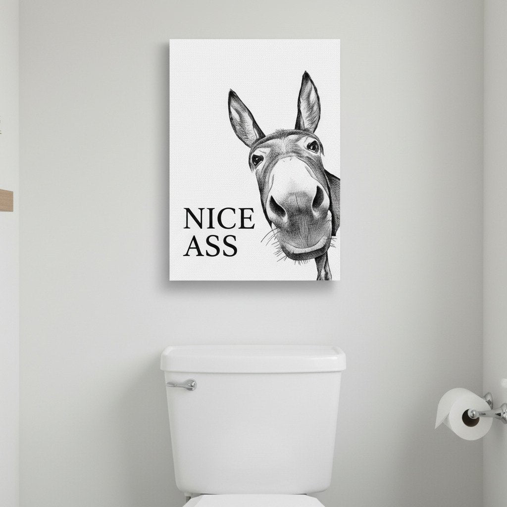 📢66% de réduction pour une durée limitée🏡✨Art mural amusant pour salle de bain - Impression d'un âne avec de belles fesses