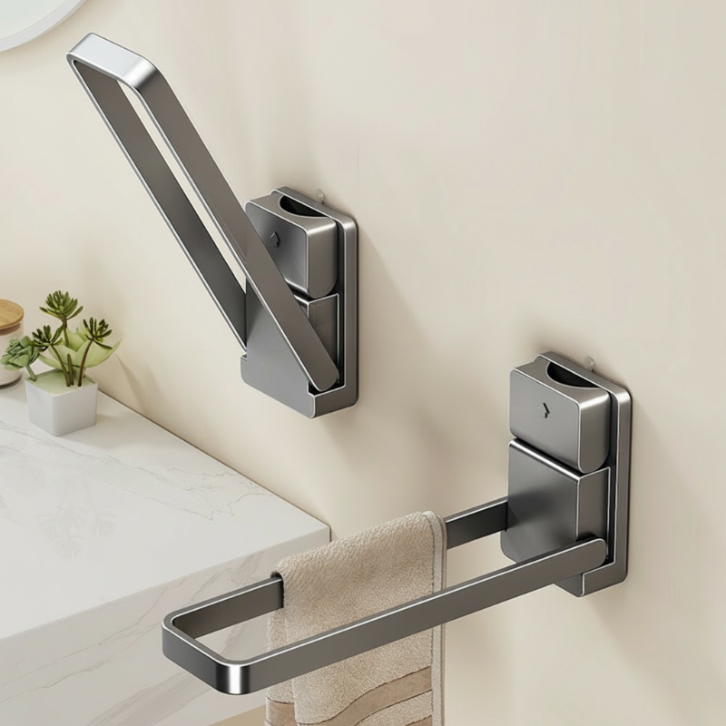 🛁 Porte-serviettes pliable à ventouse | Installation sans perçage, fixation en quelques secondes ⏱️ | Bras rabattable peu encombrant 🔄 | Acier inoxydable pour salle de bain et cuisine 🚿 | Barre de 22,5 cm, gris élégant ✨