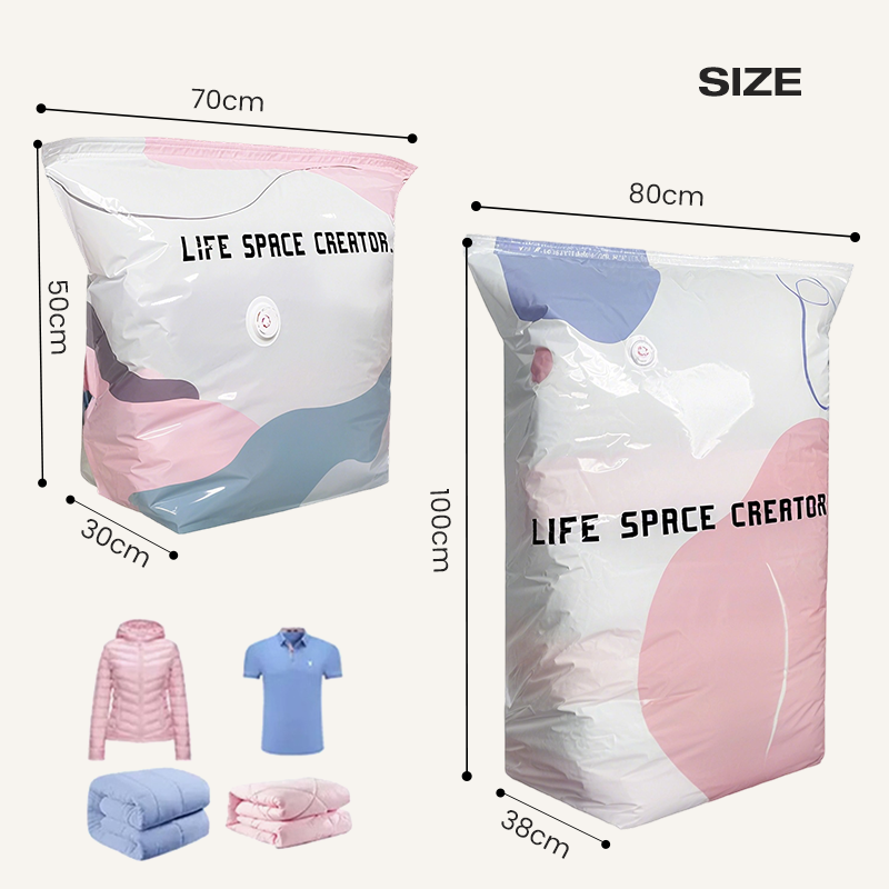 🧳💨 Sacs Sous Vide Sans Pompe – Économisez 80% d'Espace, Matériau PA+PE Anti-Moisissure, 2 Tailles – Pour Vêtements, Literie & Articles Saisonniers 🛏️✨
