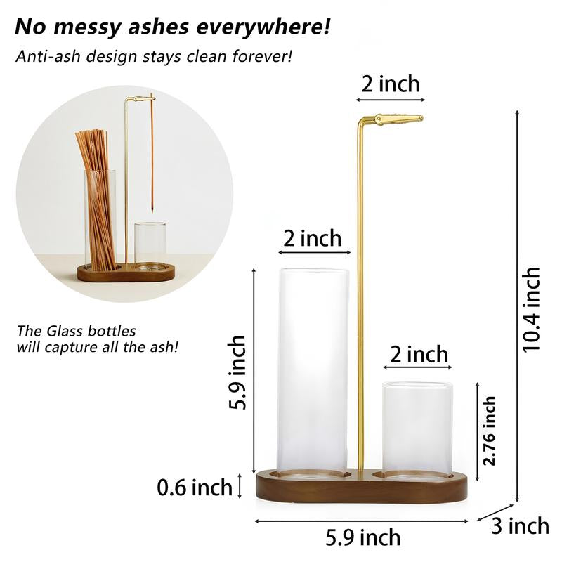 🕯️ Porte-Encens 2-en-1 en Bois Naturel – Double Coupe en Verre | Pince en Acier | Récupère les Cendres | Pour Yoga, Méditation & Détente 🧘✨