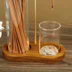 🕯️ Porte-Encens 2-en-1 en Bois Naturel – Double Coupe en Verre | Pince en Acier | Récupère les Cendres | Pour Yoga, Méditation & Détente 🧘✨