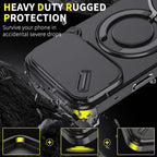 📱 Coque Magnétique Antichoc pour iPhone avec Anneau Support 🔄 | Protection Caméra, Porte-Cartes & Support Rotatif | Idéale pour Vidéos, Appels Vidéo, Navigation & Voiture | TPU + Polycarbonate