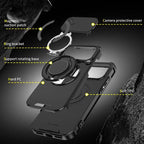 📱 Coque Magnétique Antichoc pour iPhone avec Anneau Support 🔄 | Protection Caméra, Porte-Cartes & Support Rotatif | Idéale pour Vidéos, Appels Vidéo, Navigation & Voiture | TPU + Polycarbonate