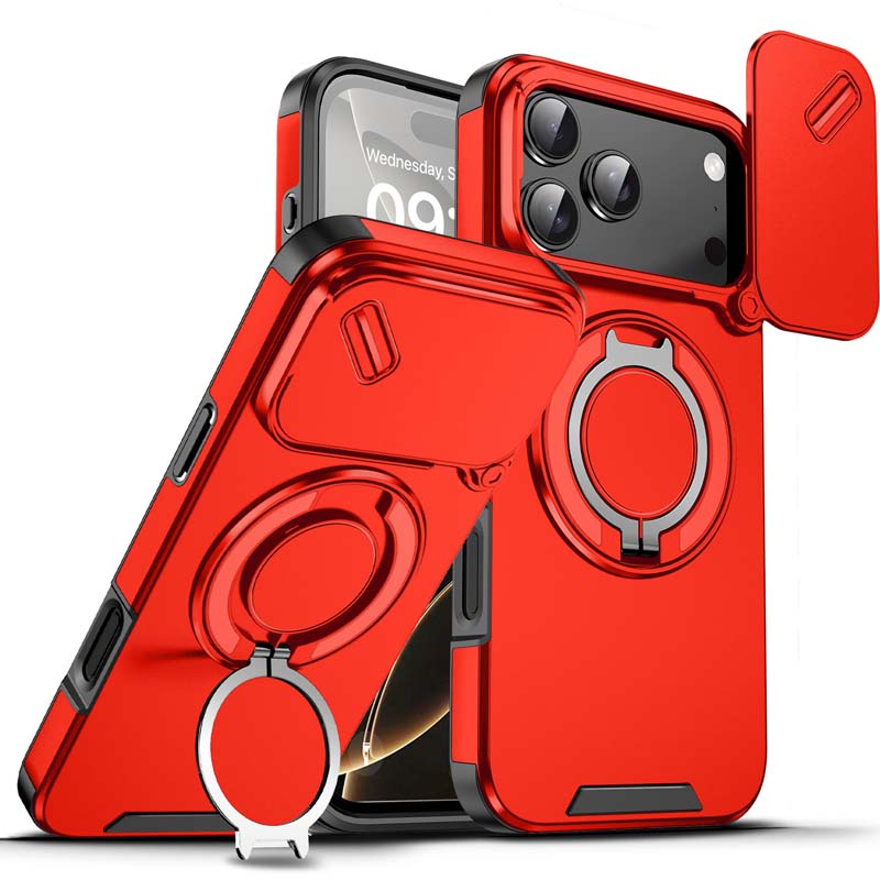 📱 Coque Magnétique Antichoc pour iPhone avec Anneau Support 🔄 | Protection Caméra, Porte-Cartes & Support Rotatif | Idéale pour Vidéos, Appels Vidéo, Navigation & Voiture | TPU + Polycarbonate