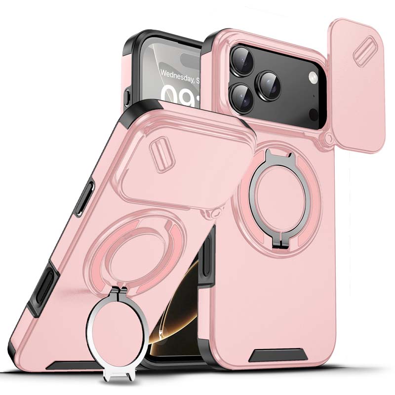 📱 Coque Magnétique Antichoc pour iPhone avec Anneau Support 🔄 | Protection Caméra, Porte-Cartes & Support Rotatif | Idéale pour Vidéos, Appels Vidéo, Navigation & Voiture | TPU + Polycarbonate