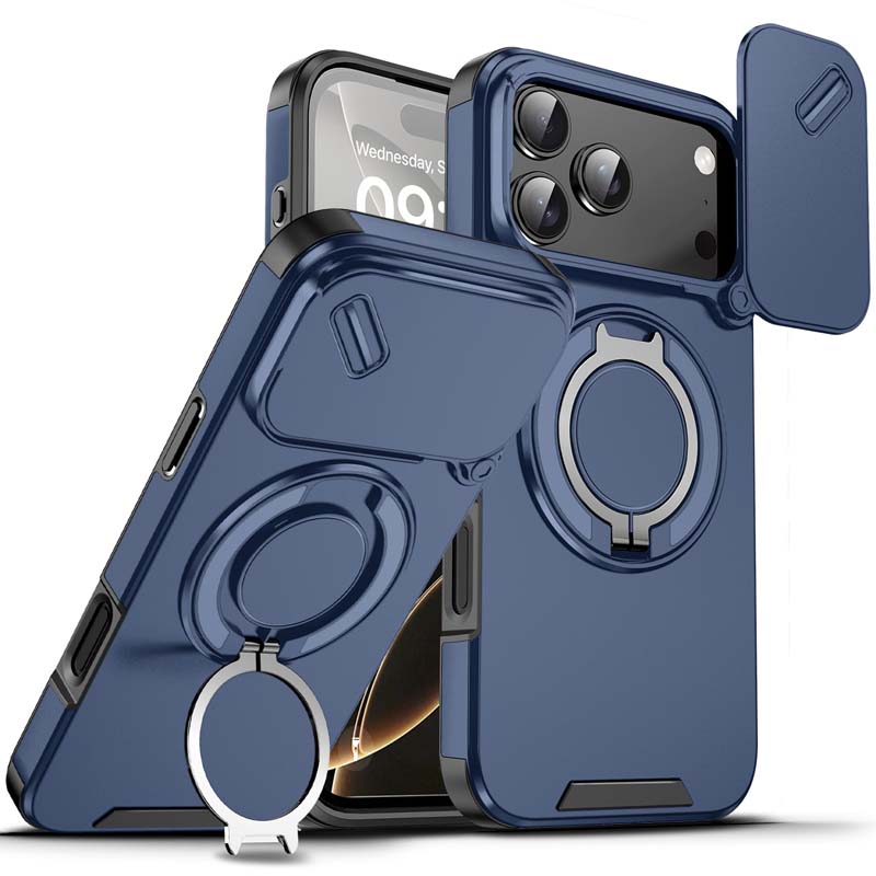 📱 Coque Magnétique Antichoc pour iPhone avec Anneau Support 🔄 | Protection Caméra, Porte-Cartes & Support Rotatif | Idéale pour Vidéos, Appels Vidéo, Navigation & Voiture | TPU + Polycarbonate