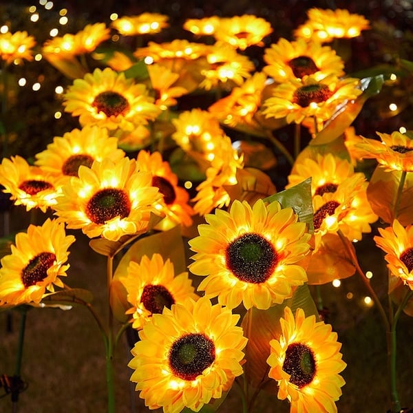 🌻 Lumières Solaires en Forme de Tournesol pour Jardin ✨☀️ - IP65 Étanche | 8-12h d'Autonomie | Recharge Solaire | Pétales Réalistes | Installation Facile | 50% DE RÉDUCTION
