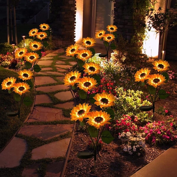 🌻 Lumières Solaires en Forme de Tournesol pour Jardin ✨☀️ - IP65 Étanche | 8-12h d'Autonomie | Recharge Solaire | Pétales Réalistes | Installation Facile | 50% DE RÉDUCTION