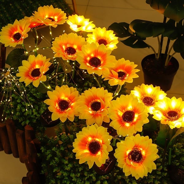 🌻 Lumières Solaires en Forme de Tournesol pour Jardin ✨☀️ - IP65 Étanche | 8-12h d'Autonomie | Recharge Solaire | Pétales Réalistes | Installation Facile | 50% DE RÉDUCTION
