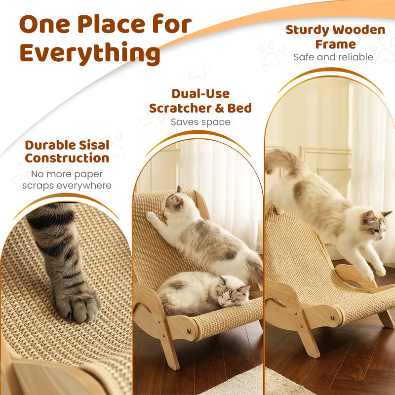 🐱 Lit et Griffoir 2 en 1 pour Chats | Structure en Bois et Sisal Résistant 🛋️ | Design Ergonomique Courbé 💤 | Protège Vos Meubles ✨