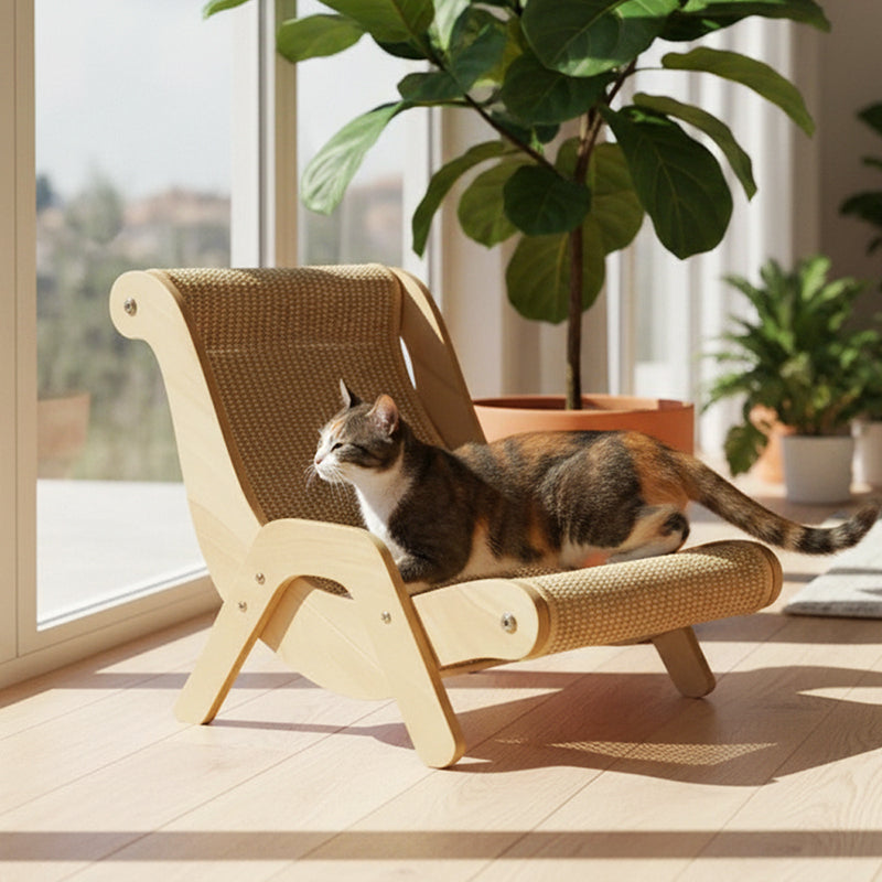 🐱 Lit et Griffoir 2 en 1 pour Chats | Structure en Bois et Sisal Résistant 🛋️ | Design Ergonomique Courbé 💤 | Protège Vos Meubles ✨