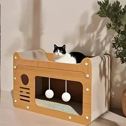 🐱 Lit et Griffoir 2 en 1 pour Chats | Structure en Bois et Sisal Résistant 🛋️ | Design Ergonomique Courbé 💤 | Protège Vos Meubles ✨