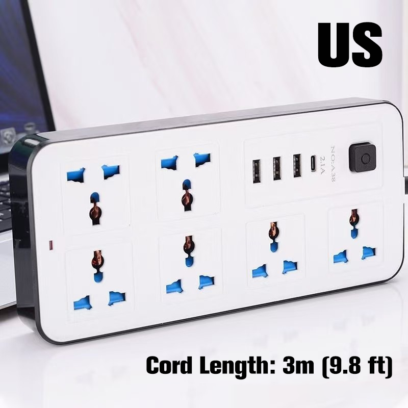 🔌 Multiprise avec rallonge longue ⚡✨ - PP + Cuivre Pur | Ports USB intégrés | Protection contre les surtensions | Interrupteur principal | 2m/3m | 50% DE RÉDUCTION