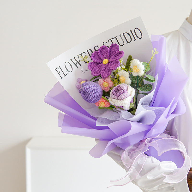 🎁Carte de vœux gratuite💐Délicat bouquet de fleurs au crochet fait main💐