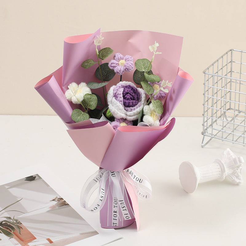 🎁Carte de vœux gratuite💐Délicat bouquet de fleurs au crochet fait main💐